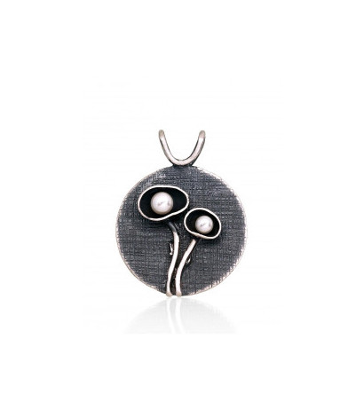 Sidabrinis pakabukas 2301867(Matt+POx-MattBk)_PESN, Sidabras 925°, oksidas (padengti), Perlai (sint.)