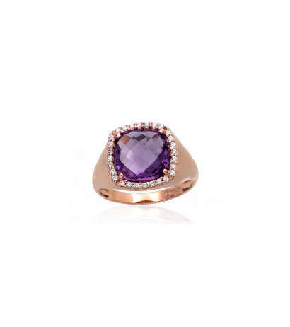 Auksinis žiedas 1100963(Au-R)_CZ+AM, Raudonas Auksas 585°, Cirkonai , Ametistas