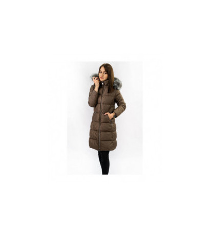 LONG QUILTED JACKET BROWN (7701) striukė LONG QUILTED JACKET BROWN (7701) striukė