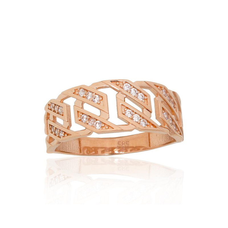 Auksinis žiedas 1101215(Au-R)_CZ, Raudonas Auksas 585°, Cirkonai