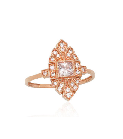 Auksinis žiedas 1101217(Au-R)_CZ, Raudonas Auksas 585°, Cirkonai