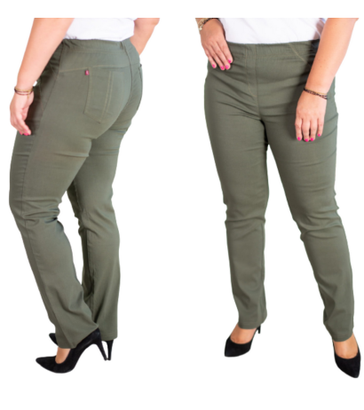 Ilgos tamprios kelnės tiesaus kirpimo paaukštintu liemeniu BENGALINY 02 K15 Olive green Ilgos tamprios kelnės tiesaus kirpimo paaukštintu liemeniu BENGALINY 02 K15 Olive green