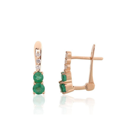 Auksiniai auskarai ant cilindrinės spynos 1201768(Au-R)_DI+EM, Raudonas Auksas 585°, Briliantai , Smaragdas