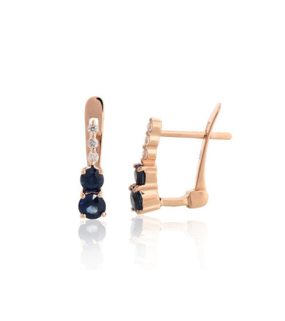 Auksiniai auskarai ant cilindrinės spynos 1201768(Au-R)_DI+SA, Raudonas Auksas 585°, Briliantai , Safyras