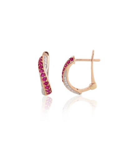 Auksiniai auskarai ant cilindrinės spynos 1201769(Au-R+PRh-W)_DI+RB, Raudonas Auksas 585°, rodis (padengti) , Briliantai