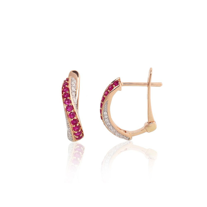 Auksiniai auskarai ant cilindrinės spynos 1201769(Au-R+PRh-W)_DI+RB, Raudonas Auksas 585°, rodis (padengti) , Briliantai