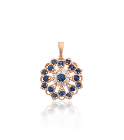 Auksinis pakabukas 1301138(Au-R+PRh-W)_DI+SA, Raudonas Auksas 585°, rodis (padengti) , Briliantai , Safyras