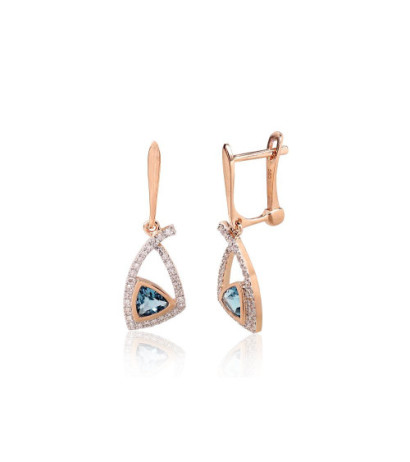 Auksiniai auskarai ant cilindrinės spynos 1201771(Au-R+PRh-W)_DI+TZB, Raudonas Auksas 585°, rodis (padengti) , Briliantai