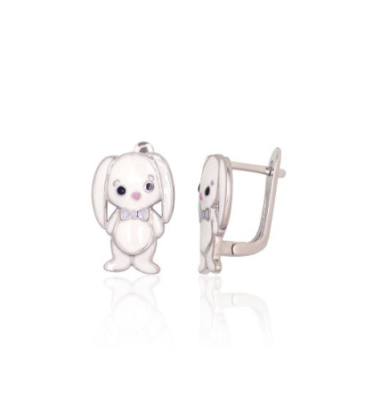 Sidabriniai auskarai ant cilindrinės spynos 2204174(PRh-Gr)_ML-MIX, Sidabras 925°, rodis (padengti), Juvelyrinė emalė