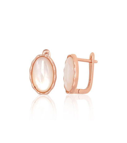Sidabriniai auskarai ant cilindrinės spynos 2204179(PAu-R)_PL, Sidabras 925°, raudonas auksas (padengti), Perlamutras