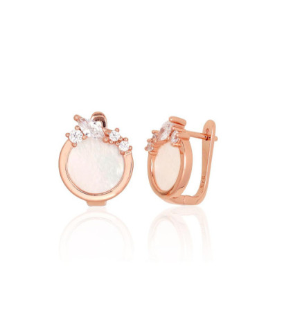 Sidabriniai auskarai ant cilindrinės spynos 2204184(PAu-R)_CZ+PL, Sidabras 925°, raudonas auksas (padengti), Cirkonai ,