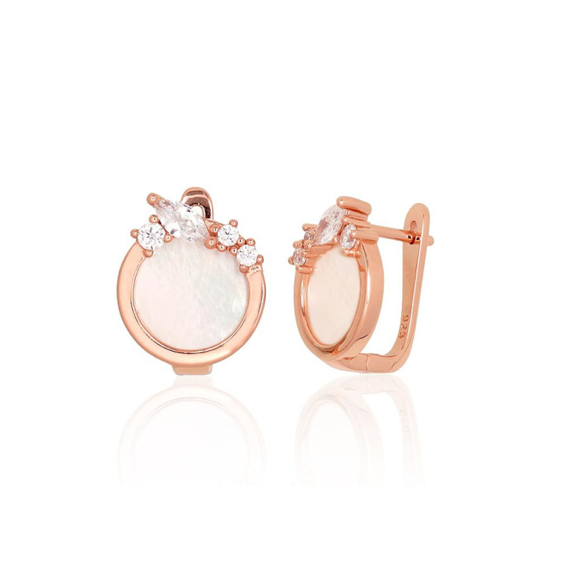 Sidabriniai auskarai ant cilindrinės spynos 2204184(PAu-R)_CZ+PL, Sidabras 925°, raudonas auksas (padengti), Cirkonai ,