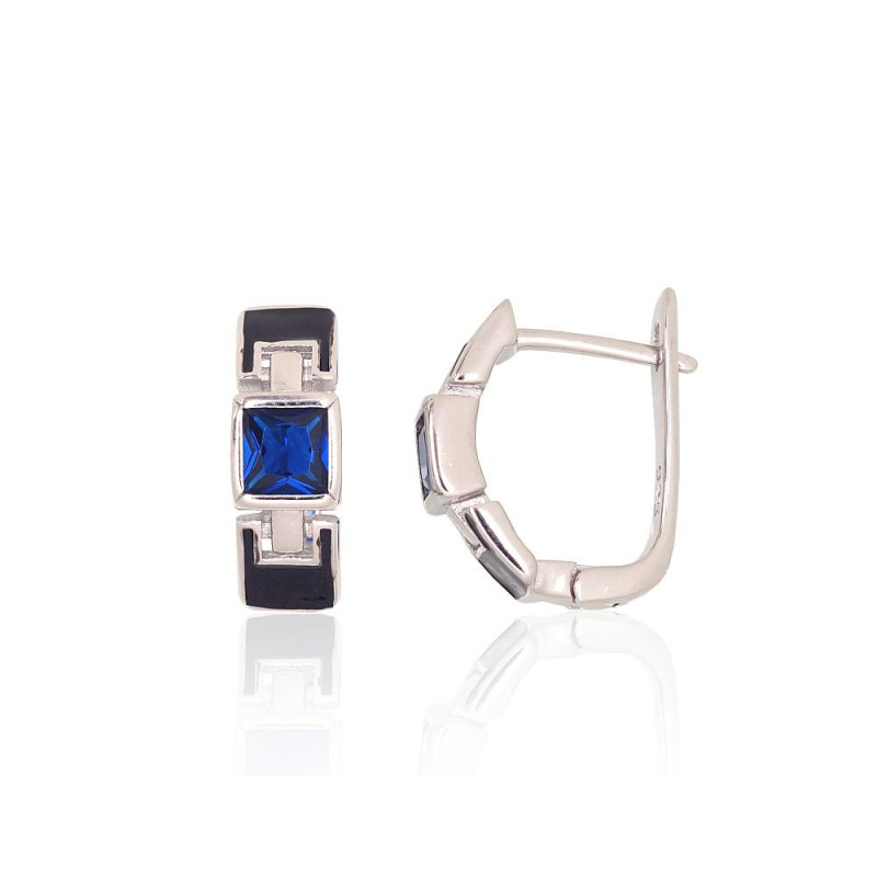 Sidabriniai auskarai ant cilindrinės spynos 2204186(PRh-Gr)_CZ-B+ML-BK, Sidabras 925°, rodis (padengti), Cirkonai ,