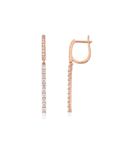 Auksiniai auskarai ant cilindrinės spynos 1201706(Au-R)_CZ, Raudonas Auksas 585°, Cirkonai