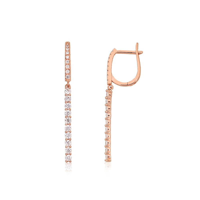 Auksiniai auskarai ant cilindrinės spynos 1201706(Au-R)_CZ, Raudonas Auksas 585°, Cirkonai