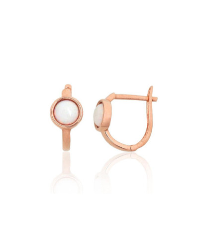 Auksiniai auskarai ant cilindrinės spynos 1201707(Au-R)_OP-W, Raudonas Auksas 585°, Opalitas