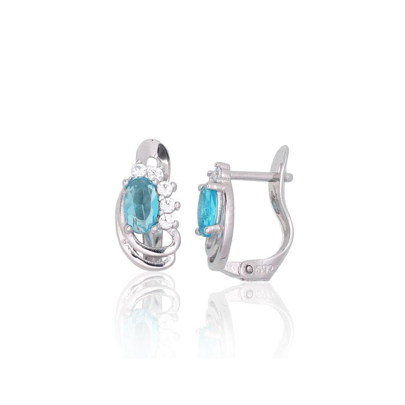 Sidabriniai auskarai ant cilindrinės spynos 2201790(PRh-Gr)_CZ+CZ-AQ, Sidabras 925°, rodis (padengti), Cirkonai