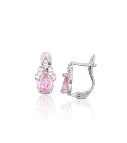 Sidabriniai auskarai ant cilindrinės spynos 2201791(PRh-Gr)_CZ+CZ-PI, Sidabras 925°, rodis (padengti), Cirkonai