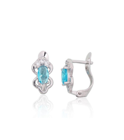 Sidabriniai auskarai ant cilindrinės spynos 2201793(PRh-Gr)_CZ+CZ-AQ, Sidabras 925°, rodis (padengti), Cirkonai