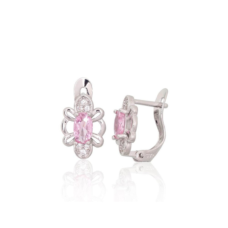 Sidabriniai auskarai ant cilindrinės spynos 2201788(PRh-Gr)_CZ+CZ-PI, Sidabras 925°, rodis (padengti), Cirkonai