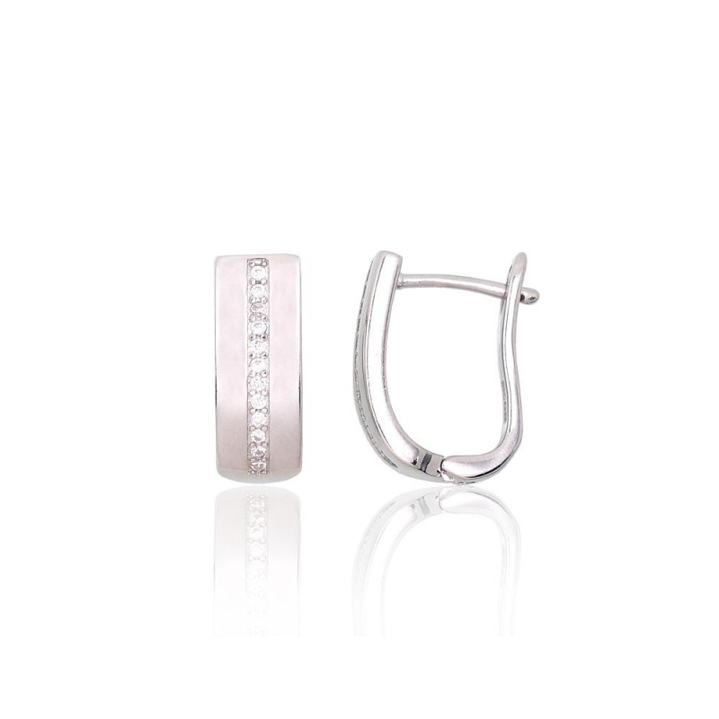 Sidabriniai auskarai ant cilindrinės spynos 2204126(PRh-Gr)_CZ, Sidabras 925°, rodis (padengti), Cirkonai