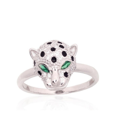 Sidabrinis žiedas 2101932(PRh-Gr)_CZ+CZ-G+ML-BK, Sidabras 925°, rodis (padengti), Cirkonai , Juvelyrinė emalė