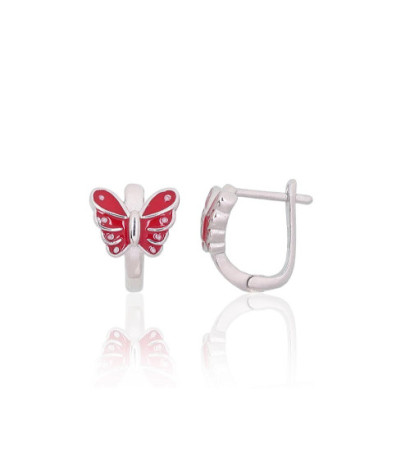 Sidabriniai auskarai ant cilindrinės spynos 2204095(PRh-Gr)_ML-R, Sidabras 925°, rodis (padengti), Juvelyrinė emalė