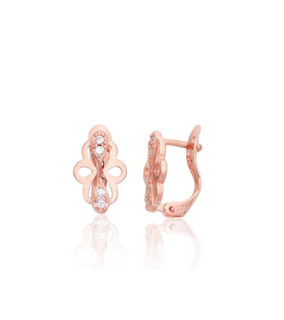 Sidabriniai auskarai ant cilindrinės spynos 2204117(PAu-R)_CZ, Sidabras 925°, raudonas auksas (padengti), Cirkonai