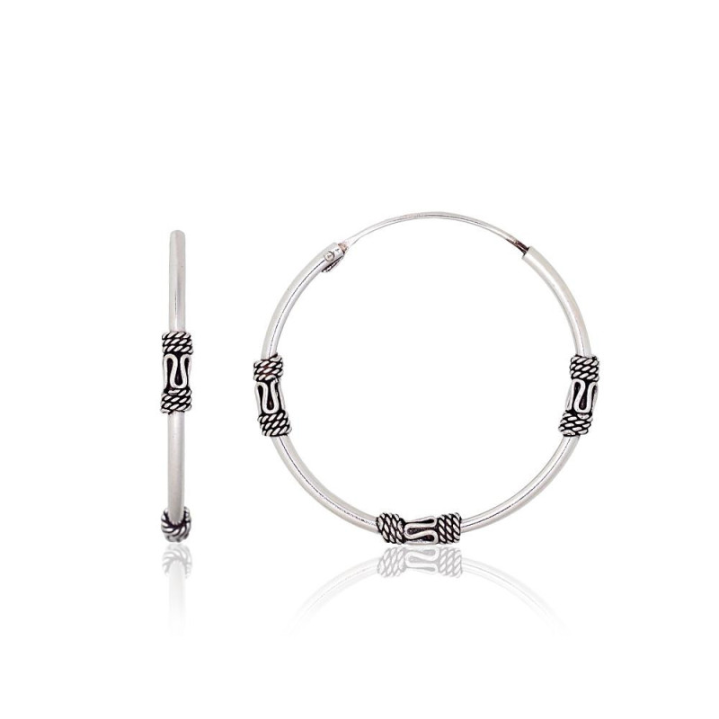 Sidabriniai auskarai –žiedai 2204009(POx-Bk), Sidabras 925°, oksidas (padengti)