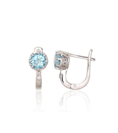 Sidabriniai auskarai 2204020(PRh-Gr)_CZ+TZLB, Sidabras 925°, rodis (padengti), Cirkonai , Mėlynas topazas