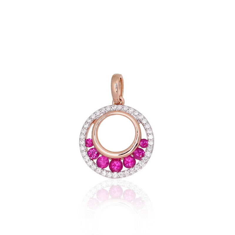 Auksinis pakabukas 1301070(Au-R+PRh-W)_DI+RB, Raudonas Auksas 585°, rodis (padengti) , Briliantai , Rubinas