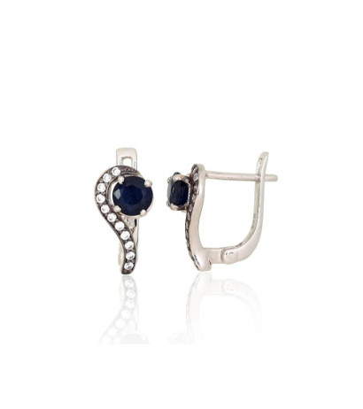 Sidabriniai auskarai 2204039(PRh-Gr+PRh-Bk)_CZ+SA, Sidabras 925°, rodis (padengti), Cirkonai , Safyras