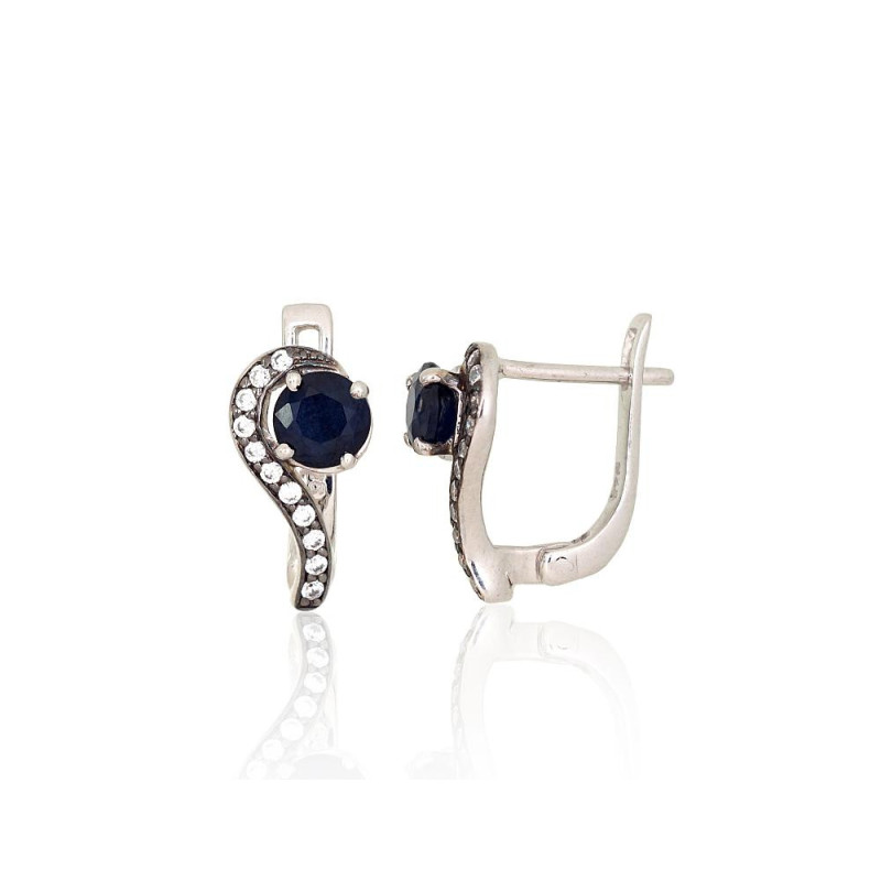 Sidabriniai auskarai 2204039(PRh-Gr+PRh-Bk)_CZ+SA, Sidabras 925°, rodis (padengti), Cirkonai , Safyras