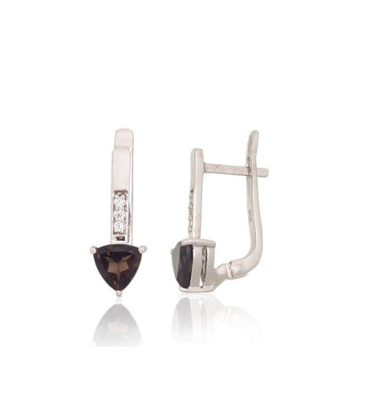 Sidabriniai auskarai 2204058(PRh-Gr)_CZ+KZSM, Sidabras 925°, rodis (padengti), Cirkonai , Dulsvas kvarcas