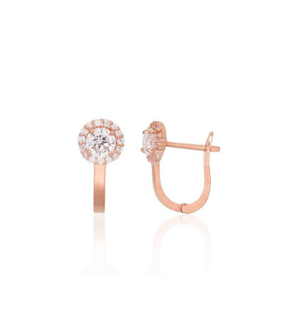 Auksiniai auskarai ant cilindrinės spynos 1201701(Au-R)_CZ, Raudonas Auksas 585°, Cirkonai