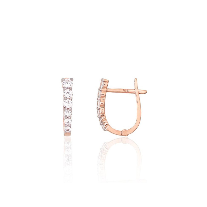 Auksiniai auskarai ant cilindrinės spynos 1201704(Au-R+PRh-W)_CZ, Raudonas Auksas 585°, rodis (padengti) , Cirkonai