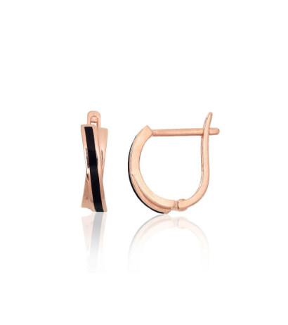 Auksiniai auskarai ant cilindrinės spynos 1201708(Au-R)_ML-BK, Raudonas Auksas 585°, Juvelyrinė emalė