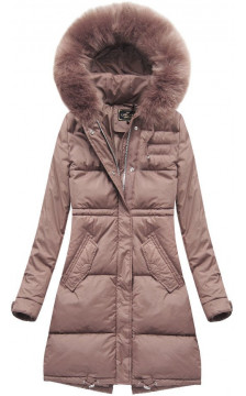 LONG HOODED WINTER JACKET VINTAGE PINK (7752) striukė