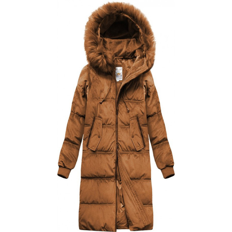 STRIPED JACKET WITH CARAMEL HOOD (7763) striukė