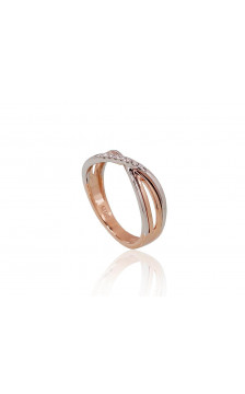 Auksinis žiedas 1100650(Au-R+Au-W)_DI, Raudonas/Baltas Auksas 585°, Briliantai