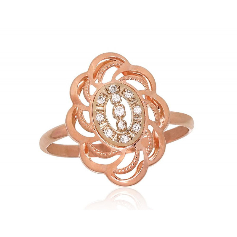 Auksinis žiedas 1100899(Au-R+Au-W)_CZ, Raudonas/Baltas Auksas 585°, Cirkonai