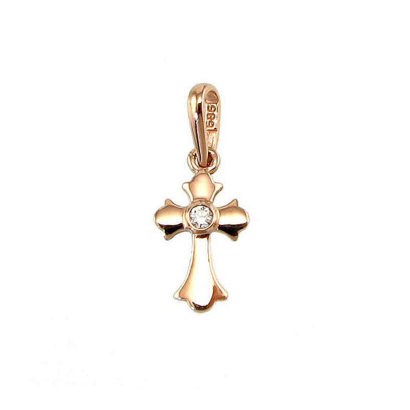 Auksinis pakabukas 1300176(Au-R)_CZ, Raudonas Auksas 585°, Cirkonai