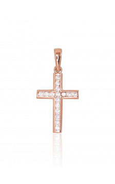 Auksinis pakabukas 1300703(Au-R)_CZ, Raudonas Auksas 585°, Cirkonai