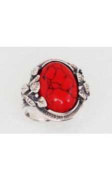 Sidabrinis žiedas 2101199(POx-Bk)_COX, Sidabras 925°, oksidas (padengti), Koralas (Imitacija)