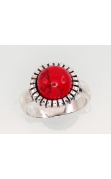 Sidabrinis žiedas 2101425(POx-Bk)_COX, Sidabras 925°, oksidas (padengti), Koralas (Imitacija)