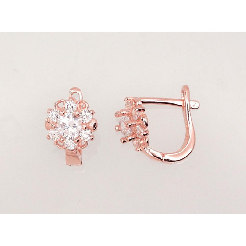 Sidabriniai auskarai ant cilindrinės spynos 2202945(PAu-R)_CZ, Sidabras 925°, raudonas auksas (padengti), Cirkonai