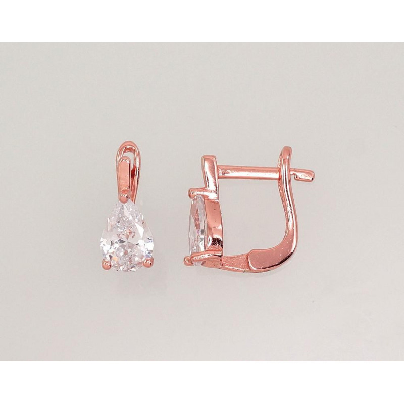 Sidabriniai auskarai ant cilindrinės spynos 2202948(PAu-R)_CZ, Sidabras 925°, raudonas auksas (padengti), Cirkonai