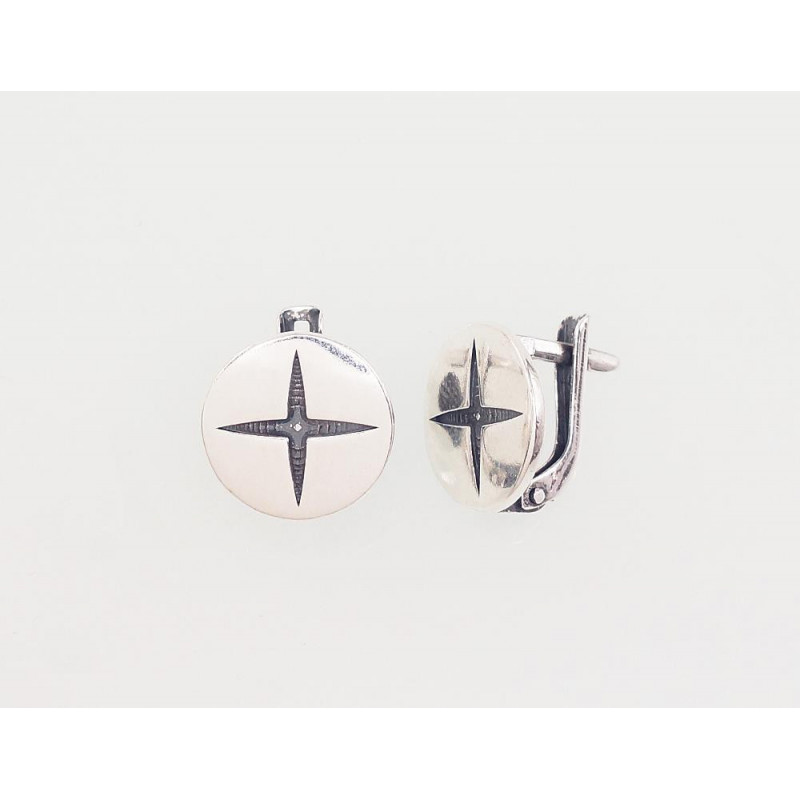 Sidabriniai auskarai ant cilindrinės spynos 2203012(POx-Bk), Sidabras 925°, oksidas (padengti)