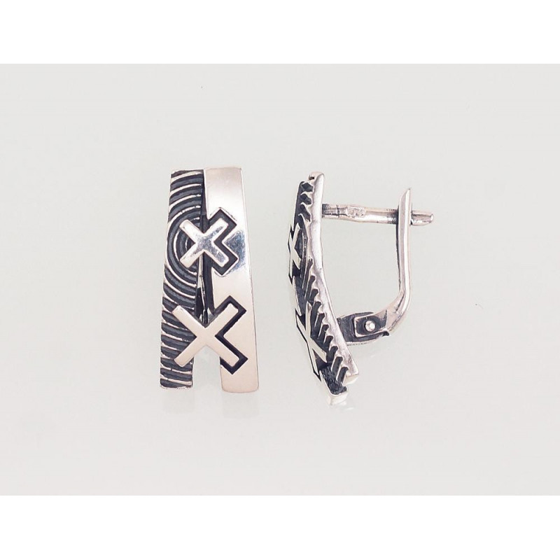 Sidabriniai auskarai ant cilindrinės spynos 2203014(POx-Bk), Sidabras 925°, oksidas (padengti)