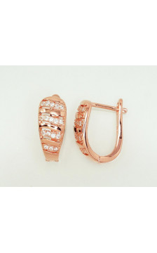 Sidabriniai auskarai ant cilindrinės spynos 2203111(PAu-R)_CZ, Sidabras 925°, raudonas auksas (padengti), Cirkonai